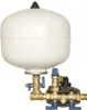 A white expansion vessel with brass and blue fittings is shown against a white background. Produktbild-Vorschau