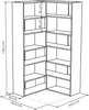 A line drawing of a corner bookshelf with dimensions indicated. Produktbild-Vorschau