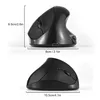Two views of a black vertical mouse with dimensions indicated by measurement lines and text. Produktbild-Vorschau