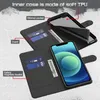 A black phone case with card slots and a money pocket, showing a phone inside. Produktbild-Vorschau