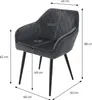 A dark gray armchair with dimensions indicated by lines and text. Produktbild-Vorschau