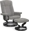 A gray fabric recliner chair with a matching ottoman, shown on a white background. Voir les images du produit
