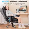 A woman is sitting in a gaming chair at a desk with a computer. Voir les images du produit