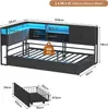 A diagram showing a bed frame with dimensions and features. Voir les images du produit