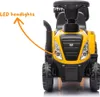 Close-up front view of a yellow toy tractor with an orange arrow pointing to the headlights. Náhľad obrázku produktu