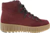A side view of a red boot with a brown sole. Produktbild-Vorschau