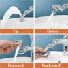 A collage of four images showing a faucet extender in different positions and being operated. Podgląd zdjęcia produktu