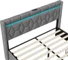Close-up view of the headboard of a bed with LED lighting and a metal frame. Náhľad obrázku produktu