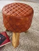 FineBuy Stolička Pravá koža / masívne drevo 35x46x35 cm Náhľad obrázku produktu 4