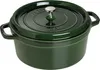 A green Staub cocotte is shown on a white background. Voir les images du produit