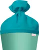 A close-up of the top of a school cone with a turquoise fabric closure tied at the top, placed on a mint green background. Náhled obrázku produktu