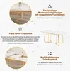 A marketing image showcasing a marble-patterned extendable dining table with gold legs, highlighting its features and capacity. Anteprima dell’immagine prodotto