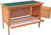 A wooden rabbit hutch with a green roof and a pull-out tray. Produktbild-Vorschau