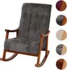 A dark gray rocking chair with wooden legs and armrests is shown against a white background. Small circular images showing different fabric and wood color options are displayed on the right side of the main image. Podgląd zdjęcia produktu