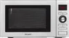A silver and black microwave oven is shown from the front. Produktbild-Vorschau