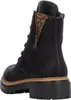 A black leather boot with a leopard print accent and a zipper. Voir les images du produit