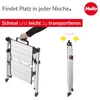 A folded step stool is shown from two angles, with text highlighting its features and a brand logo. Náhled obrázku produktu