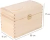 A light brown wooden chest with a curved lid and a brass latch, shown with dimensions indicated by measurement lines and text. Produktbild-Vorschau