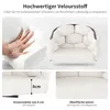 A collage of images showcasing the features of a chair, including its material, foam density, and cushion thickness. Produktbild-Vorschau