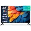 A front view of a 32-inch ANTTEQ LED TV displaying a colorful image of parrot feathers. Produktbild-Vorschau