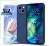 A blue iPhone case and a screen protector are displayed on a white background. Produktbild-Vorschau