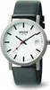 A close-up studio shot of a Boccia Titanium watch with a white face, black leather strap, and a date window. Podgląd zdjęcia produktu