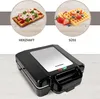 A waffle maker is shown with two circular insets above it, one showing a savory waffle and the other showing a sweet waffle. Podgląd zdjęcia produktu