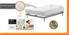 A mattress on a bed frame with informational graphics about its features. Produktbild-Vorschau