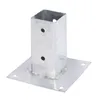 A metal post holder with a square opening and a flat base with screw holes, isolated on a white background. Produktbild-Vorschau
