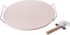 A pizza stone with a metal rack and a pizza cutter on a white background. Podgląd zdjęcia produktu