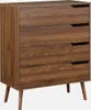 A wooden dresser with four drawers and tapered legs, shown against a white background. Produktbild-Vorschau