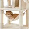 A ginger cat is relaxing in a hammock on a multi-level cat tree. Podgląd zdjęcia produktu