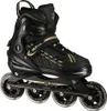 A black and gold inline skate is shown against a white background. Voir les images du produit