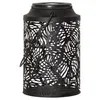 A black metal lantern with a leaf pattern. Produktbild-Vorschau