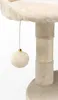 A close-up view of a beige cat tree, focusing on a dangling plush ball toy attached to a string. Produktbild-Vorschau