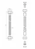 Technical drawing of a flexible hose with dimensions and fittings. Produktbild-Vorschau