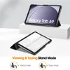 Two views of a tablet in a protective case, one showing the screen with the product name, and the other showing the keyboard. Produktbild-Vorschau