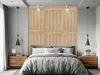 A bedroom scene with a bed, nightstands, and decorative wall panels. Anteprima dell’immagine prodotto