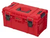 A red plastic toolbox with black latches and handle, shown from a slightly elevated side angle against a white background. Náhled obrázku produktu