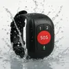 A black SOS emergency wristband device with buttons and a microphone icon is shown with water splashing around it. Náhľad obrázku produktu