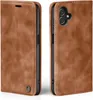 A brown leather flip case for a smartphone is shown from two angles. Produktbild-Vorschau