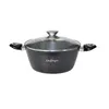 A black pot with a glass lid and silver handles is shown against a white background. Produktbild-Vorschau