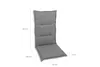 A grey chair cushion with dimensions indicated by lines and text. Produktbild-Vorschau