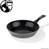 A black frying pan with white speckles is shown on a white background. Produktbild-Vorschau