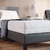 A close-up view of a mattress on a bed frame, with a pillow and blanket. Produktbild-Vorschau