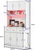 A white kitchen cabinet with various compartments and drawers, featuring measurement annotations. Produktbild-Vorschau
