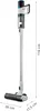 A full-length studio shot of a cordless stick vacuum cleaner, with dimensions indicated. Produktbild-Vorschau