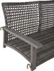 Close-up of the armrest and woven back of a hanging bench. Produktbild-Vorschau