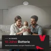 A family with a baby sitting on a couch, with a smoke detector on the ceiling. Produktbild-Vorschau
