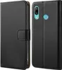 A black flip case for a smartphone is shown from the front and back. Produktbild-Vorschau